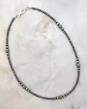 Sterling Silver & Green Turquoise Bead Navajo Pearl Necklace Or Bracelet