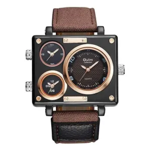 Suede Brown & Rose Gold Triple-Face Watch