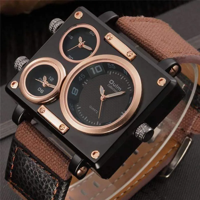 Suede Brown & Rose Gold Triple-Face Watch