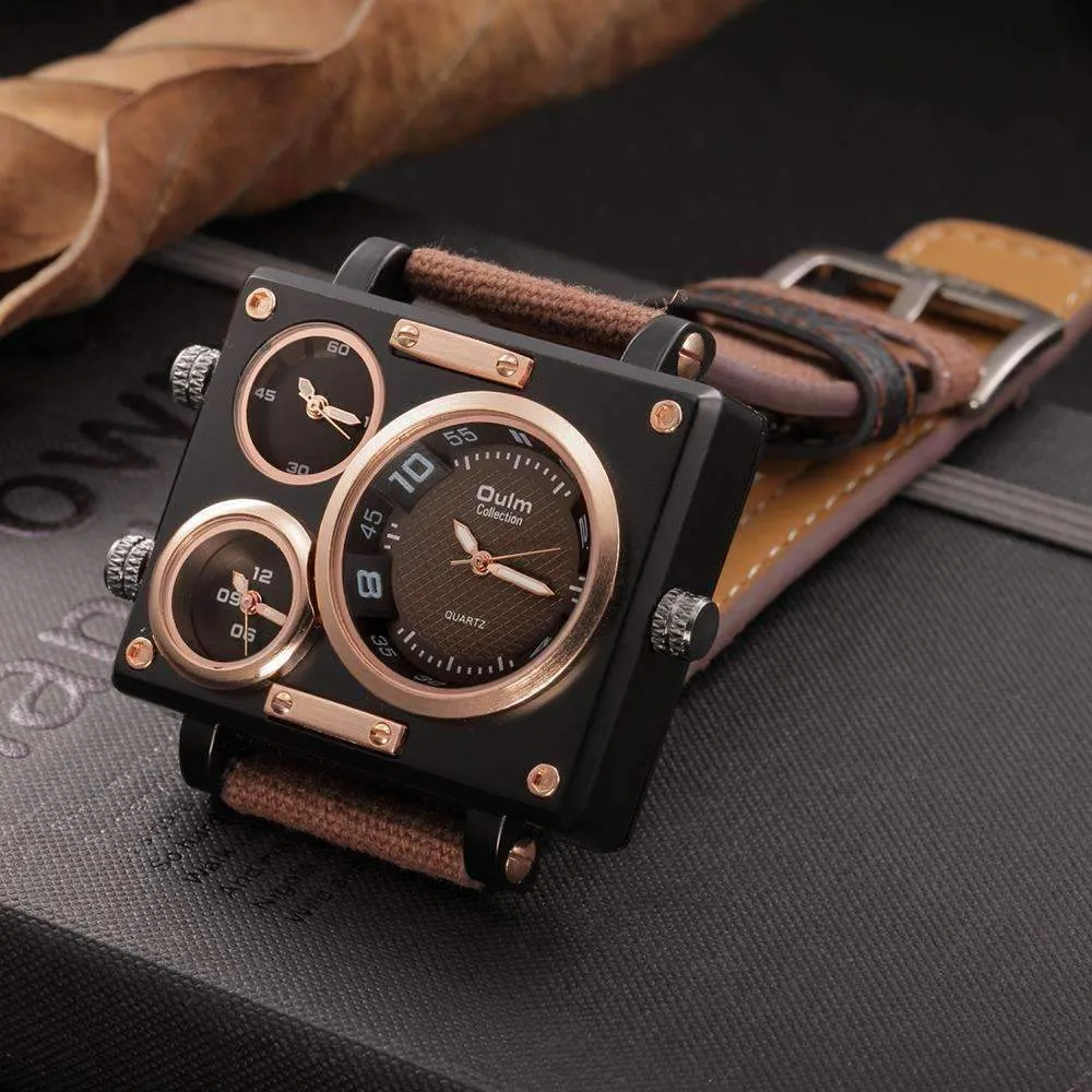 Suede Brown & Rose Gold Triple-Face Watch