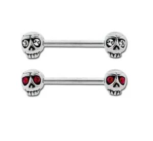 SurgicalSteel Skull with Gem Eyes Nipple Bar 1.6mm x 12mm