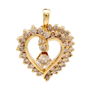 Vintage Diamond 14K Yellow Gold Heart Pendant