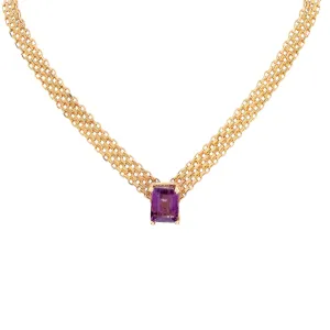 Vintage Italy 9.2 Carat Amethyst 14K Yellow Gold Necklace